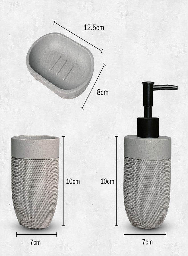 iBELL Polyresin Bathroom Set of 3 Pcs - Soap Dispenser, Tumbler, Soap Dish for Bathroom Decor and Home Gift Set,Grey - Image 5